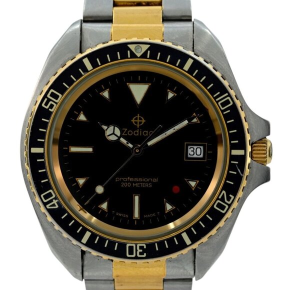 Zodiac 42mm Men's Professional Red Dot Black Dial Two Tone Dive Watch - Picture 4 of 7